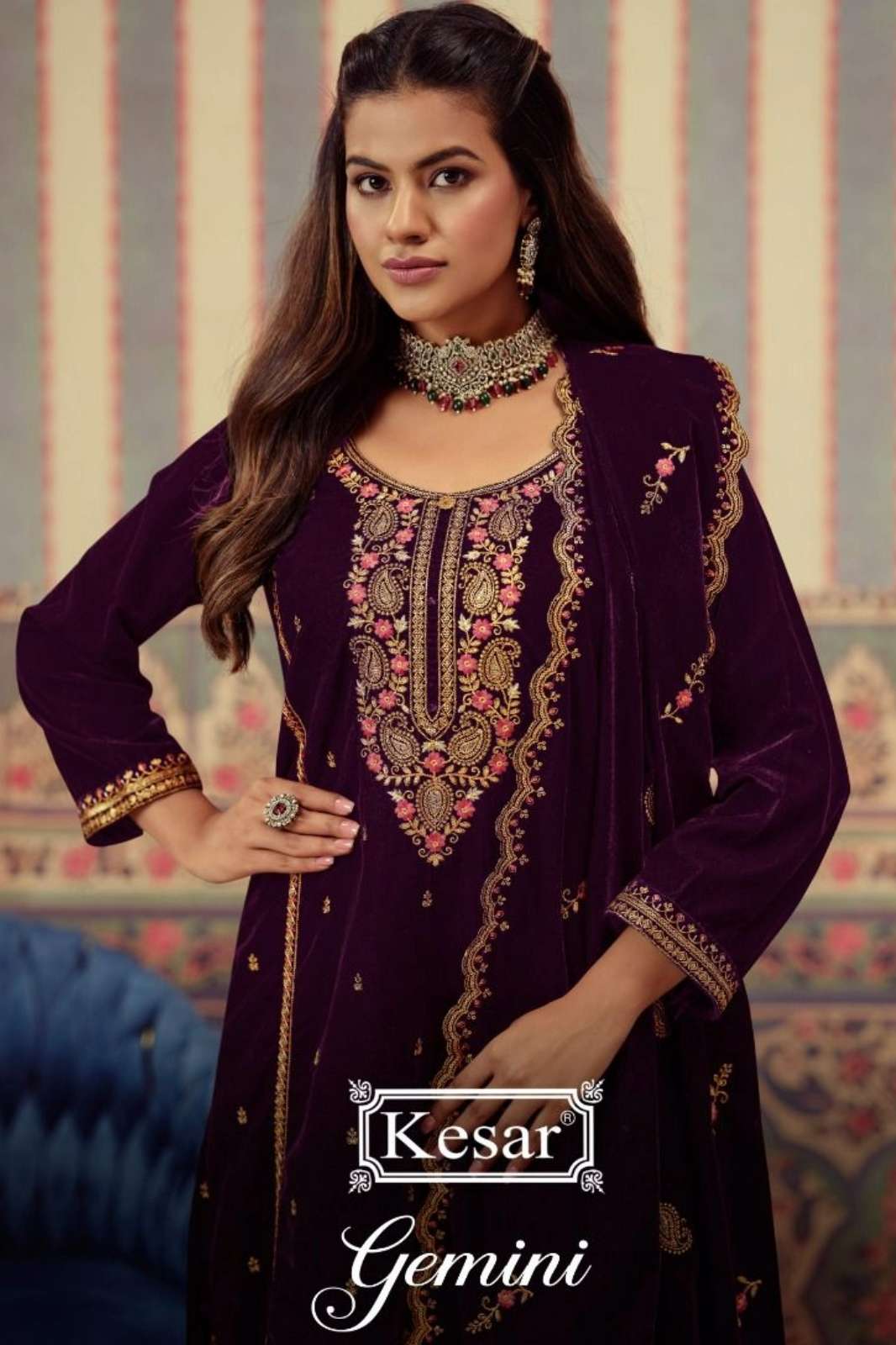 KESAR GEMINI 45001 PRIMIUM SILK VELVET SUIT WITH EMBROIDERY WORK