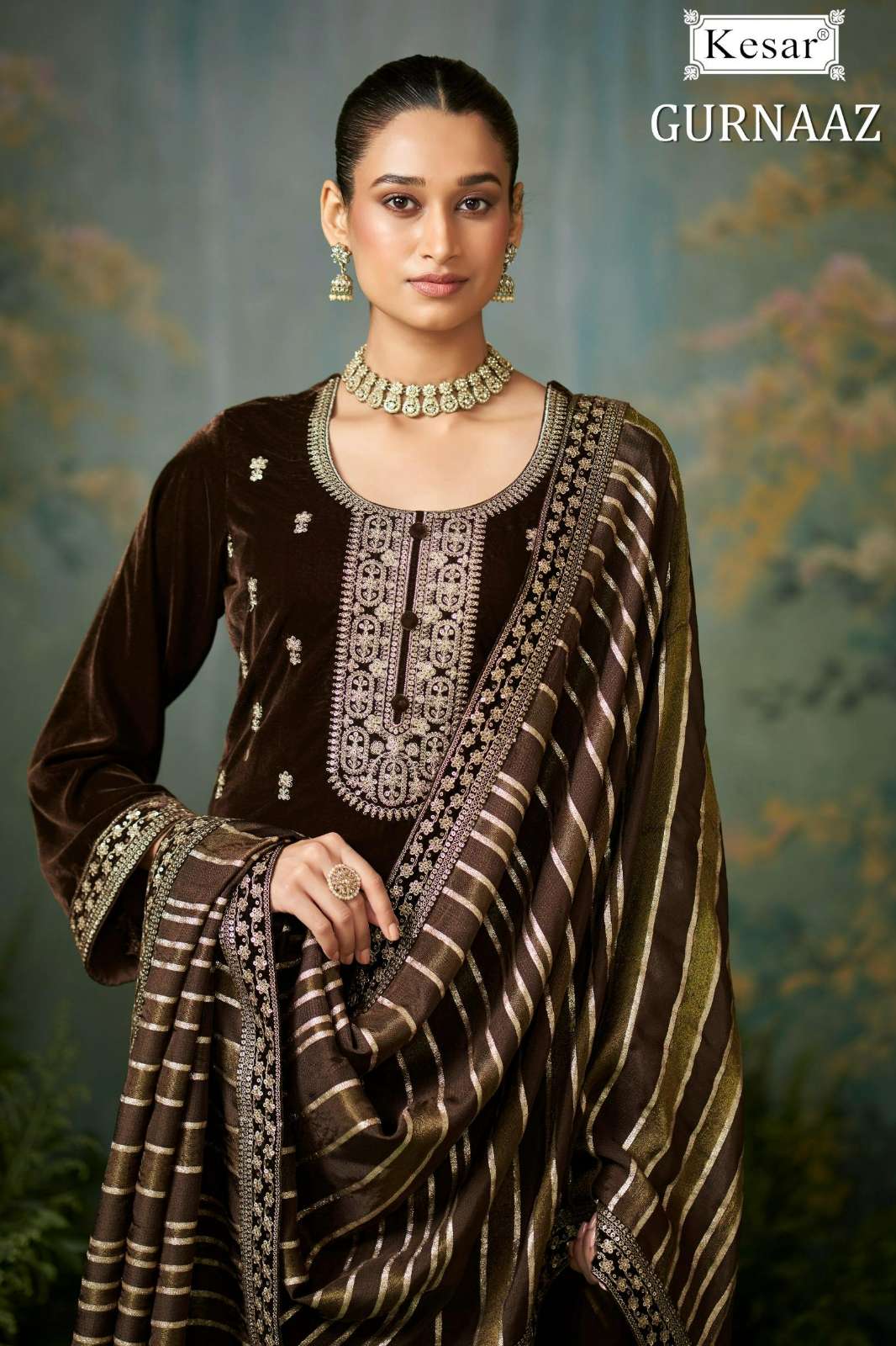KESAR GURNAAZ 2001 PREMIUM SILK VELVET SUIT WITH EMBROIDERY WORK