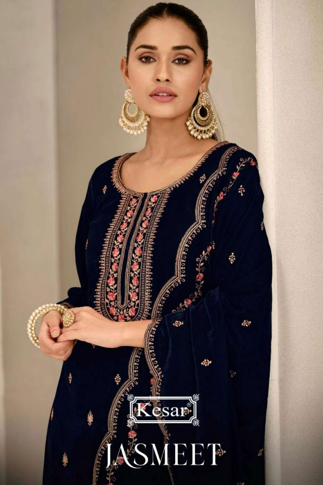 KESAR JASMEET 51001 PRIMIUM SILK VELVET SUIT WITH EMBROIDERY WORK
