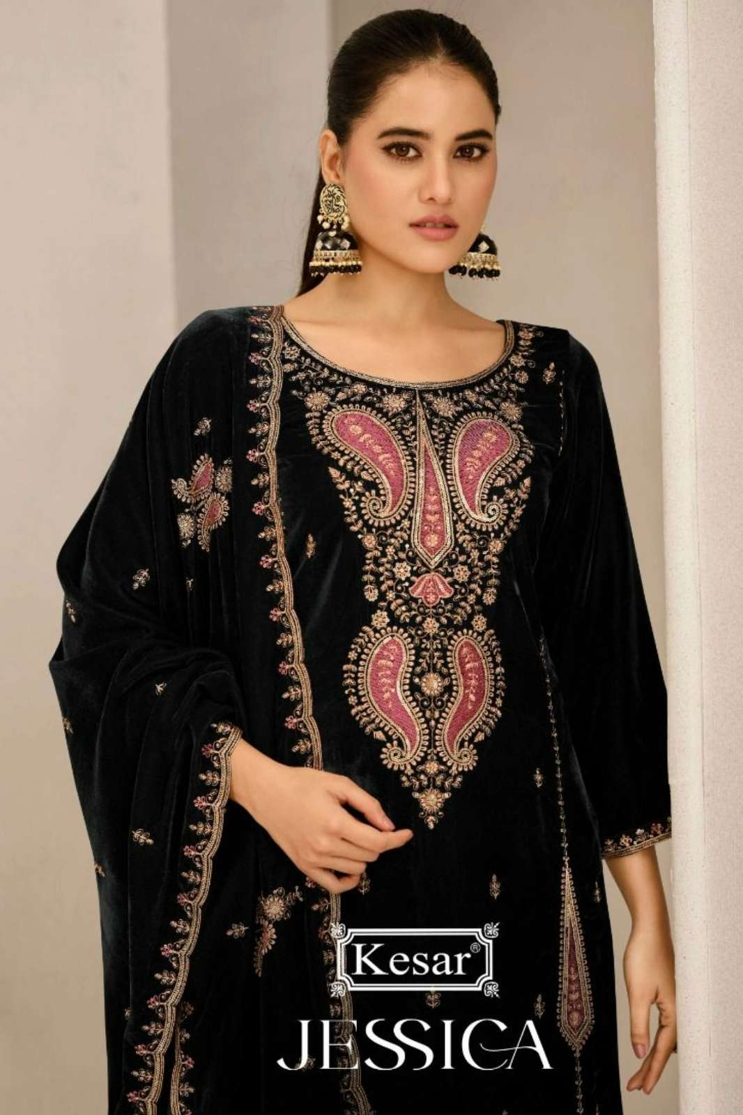 KESAR JESSICA 47001 PRIMIUM SILK VELVET SUIT WITH EMBROIDERY WORK