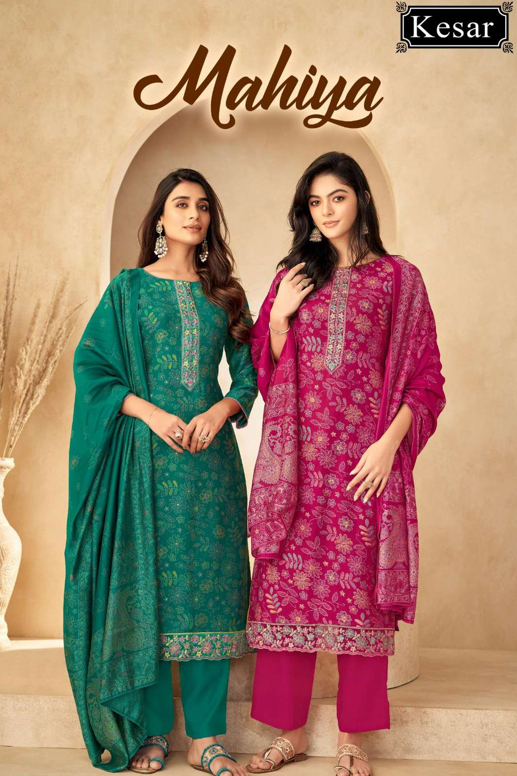 KESAR MAHIYA 1001 PURE SOFT SILK PASHMINA SUIT WITH EMBROIDERY