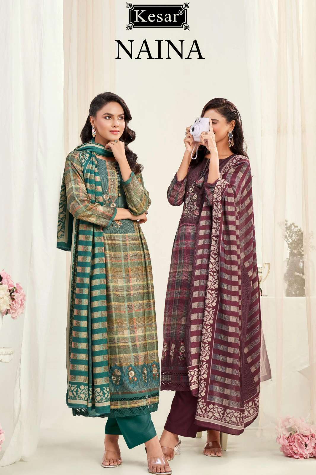 KESAR NAINA 1001 PURE VISCOSE PASHMINA DIGITALLY PRINTED SUIT WITH EMBROIDERY