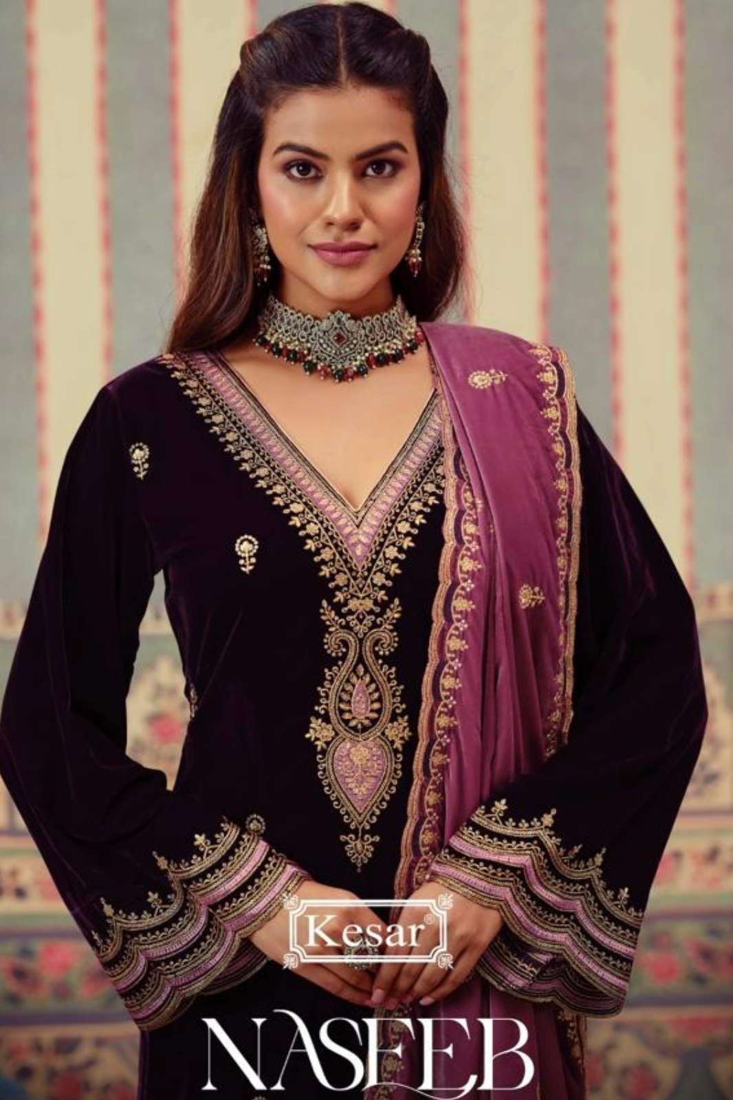 KESAR NASFEB 46001 PRIMIUM SILK VELVET SUIT WITH EMBROIDERY WORK