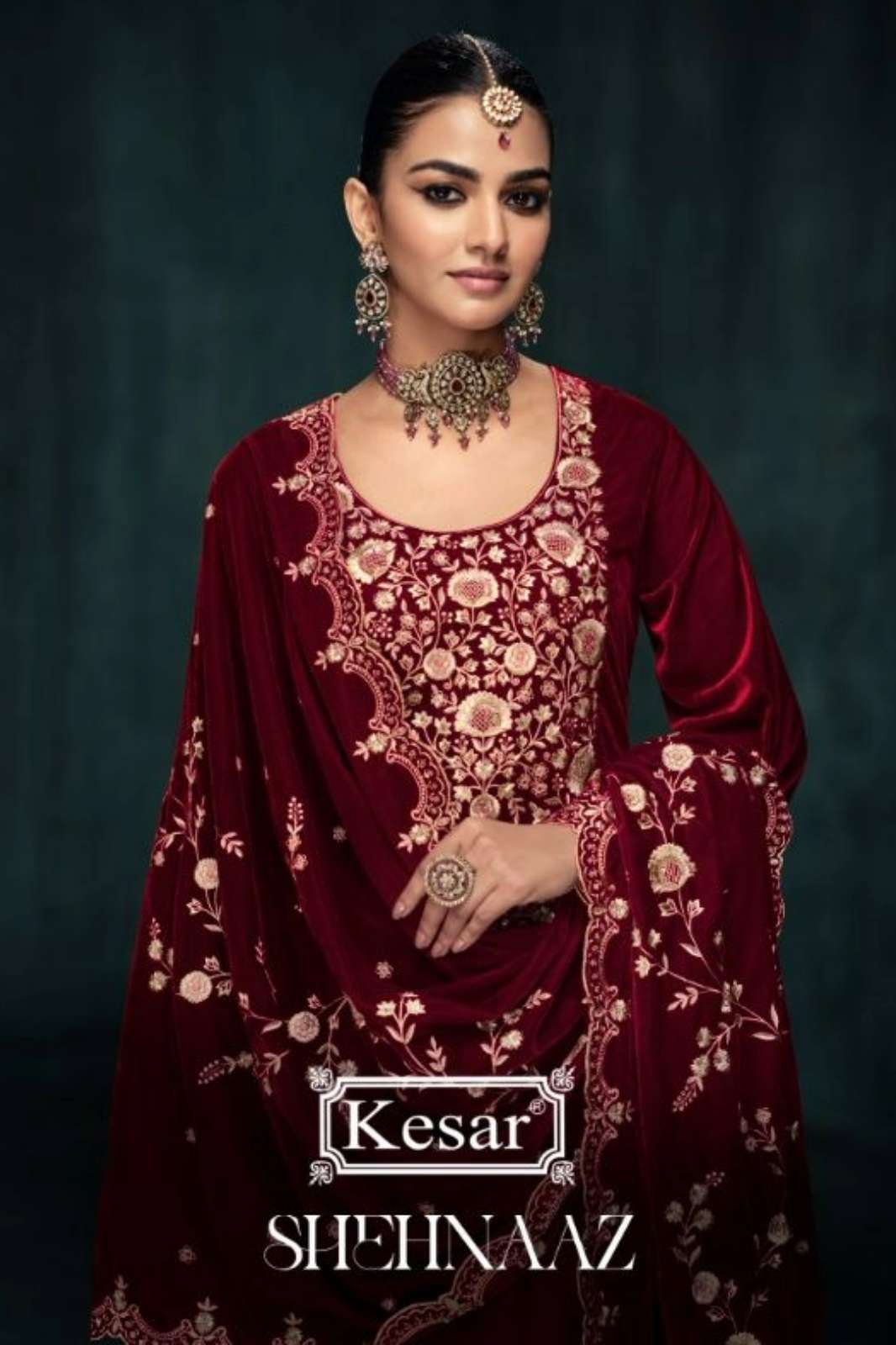 KESAR SHEHNAAZ PURE VELVET SUIT WITH EMBROIDERY WORK 