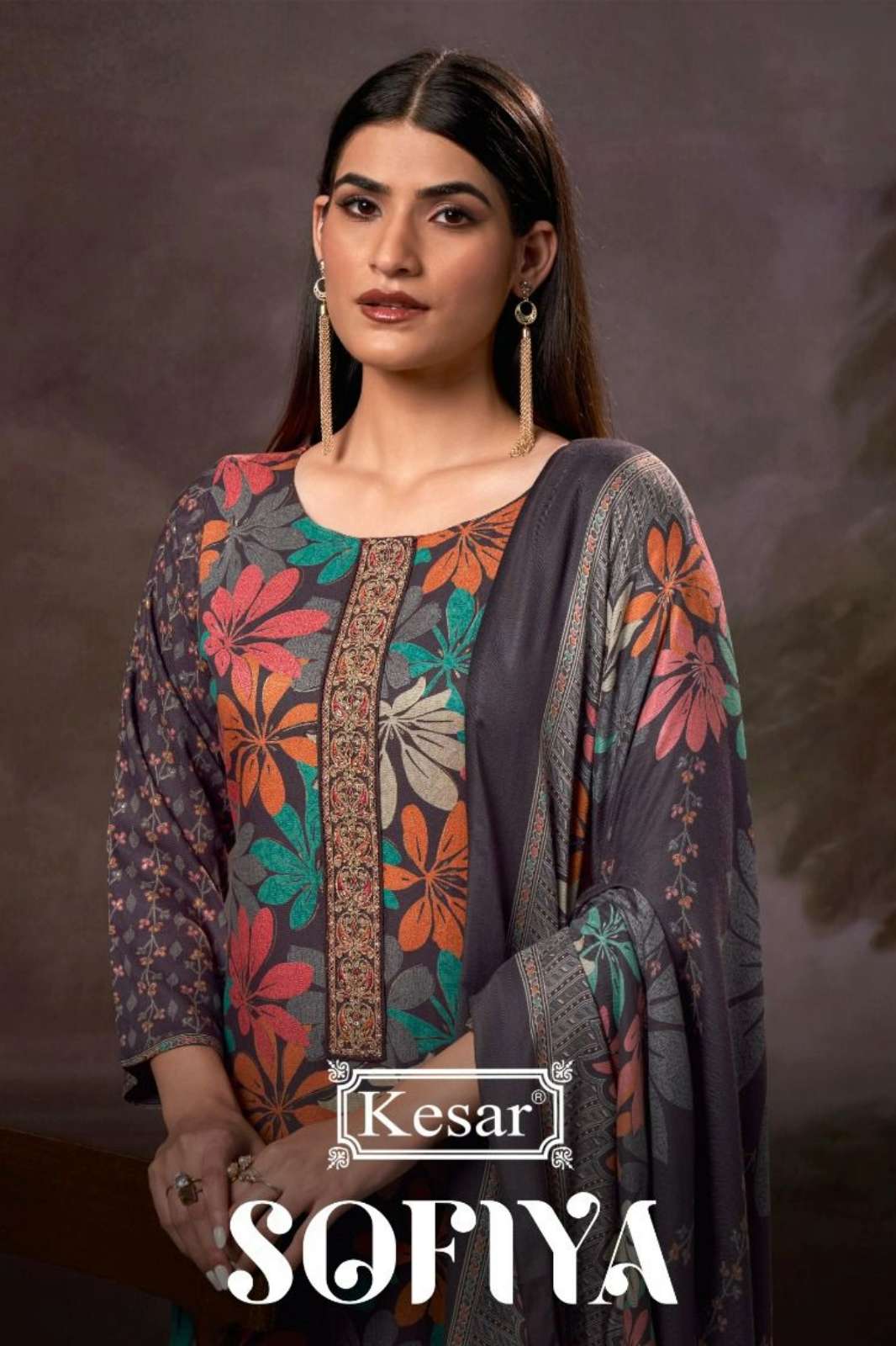 KESAR SOFIA PURE VISCOSE PASHMINA DIGITALLY PRINTED SUIT WITH EMBROIDERY