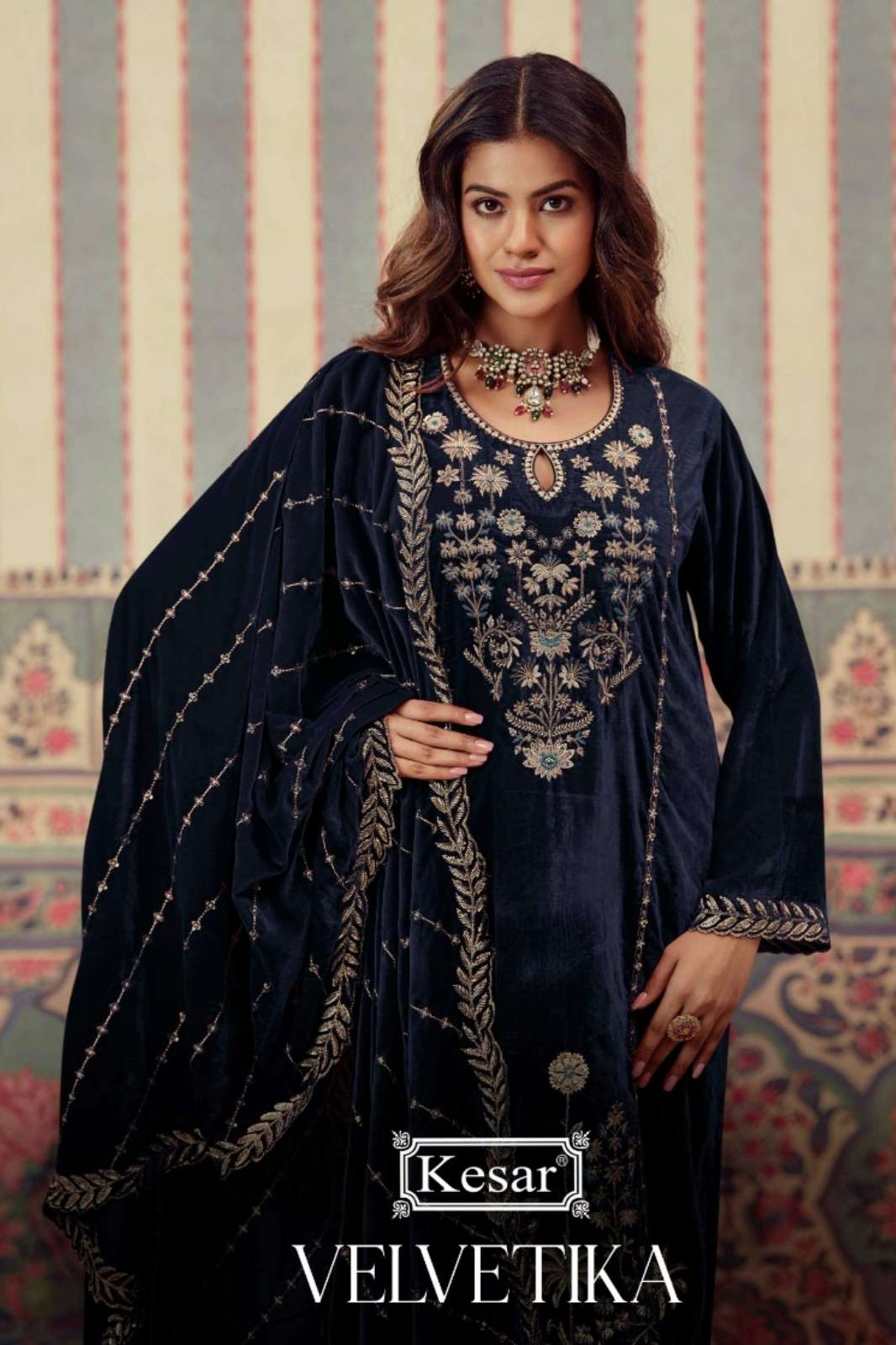 KESAR VELVETIKA 49001 PRIMIUM SILK VELVET SUIT WITH EMBROIDERY