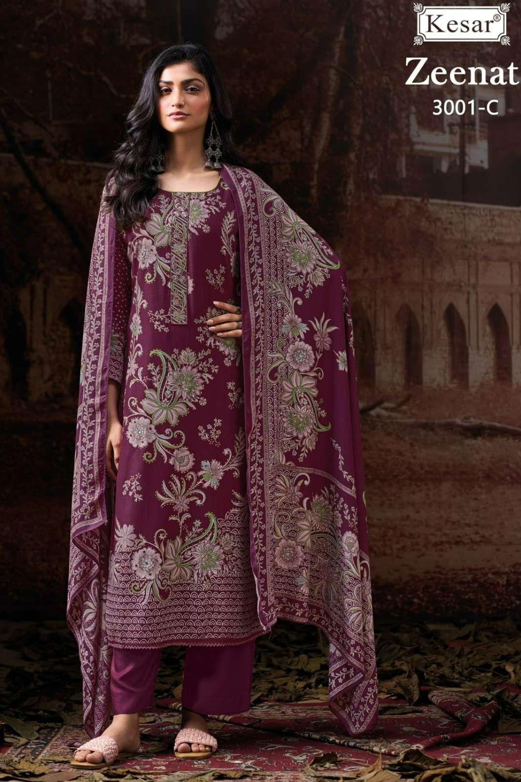 KESAR  ZEENAT 3001 PURE VISCOSE PASHΜΙΝΑ DIGITALLY PRINT & EMBROIDERED SUIT