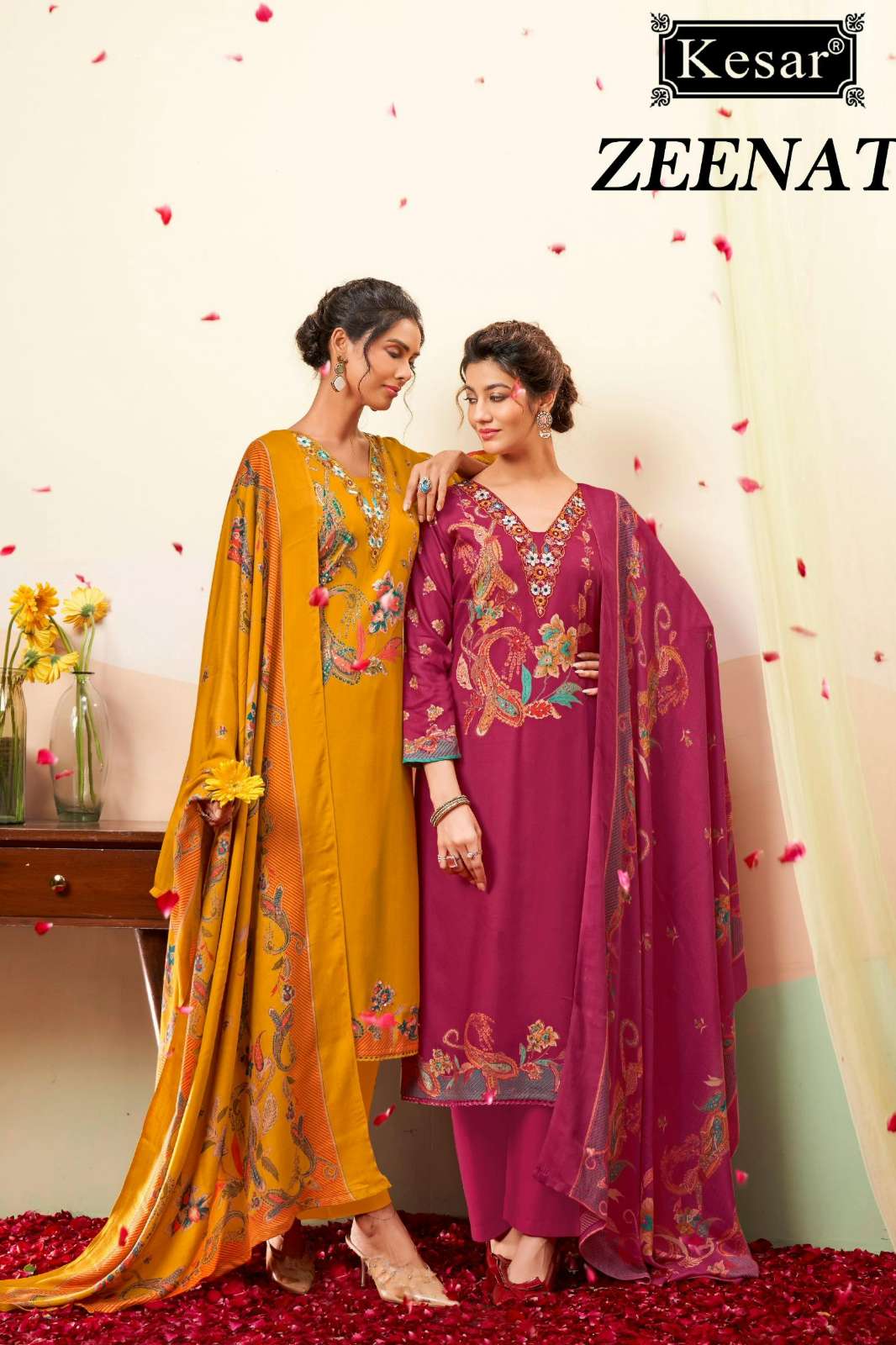 KESAR ZEENAT 6001 VISCOSE PASHMINA DIGITALLY PRINTED SUIT WITH EMBROIDERY 