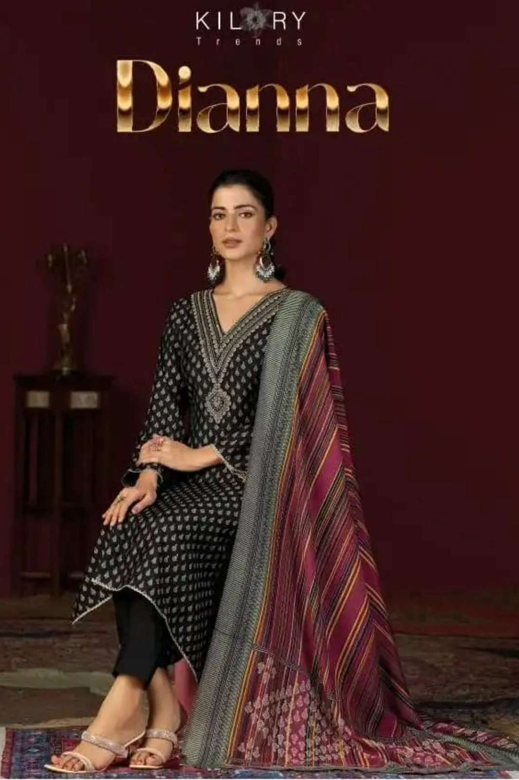 KILORY TRENDS DIANNA PURE MUSLIN SILK SUIT WITH BEAD EMBROIDERY
