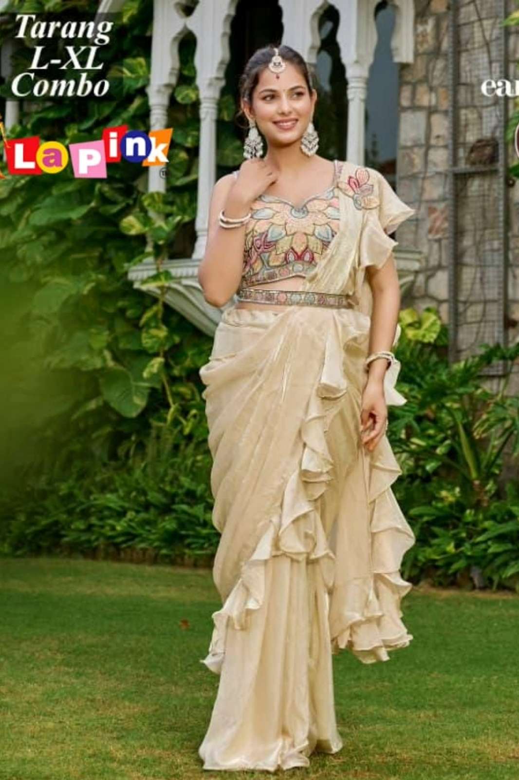 Lapink 17554 Ready to Wear Pure Tissue Drape Saree with Multi Thread & Piping Work
