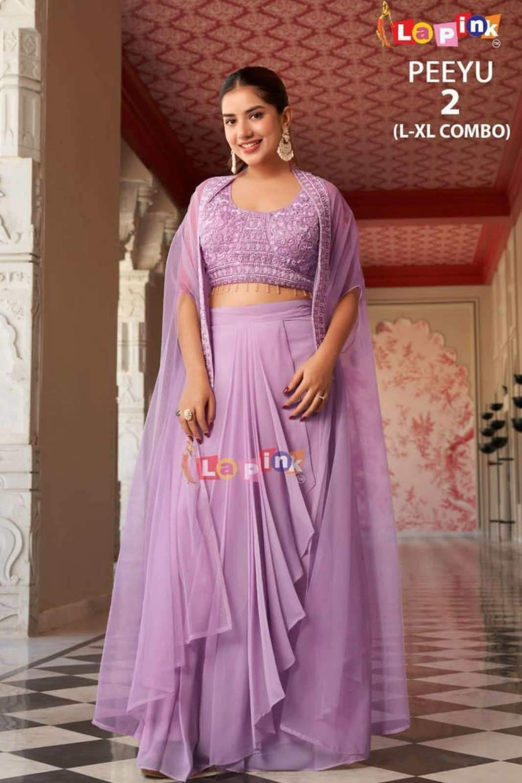 Lapink 17653 Ready to Wear Viscose Indo Western Crop Top Dress with Long Shrug