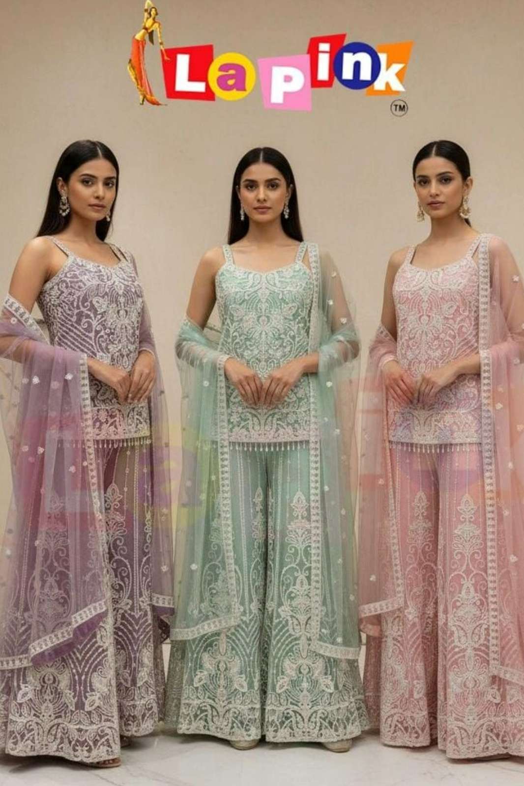 Lapink 17654 Ready to Wear Blue Net Embroidery & Moti work Suit