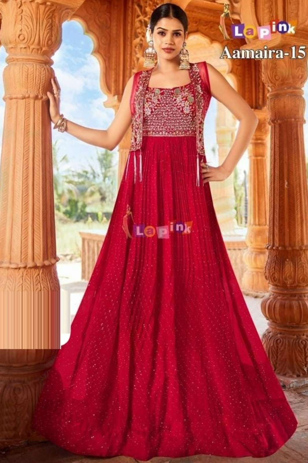 Lapink 17756 Ready to Wear Red Premium Viscose Embroidered Dress