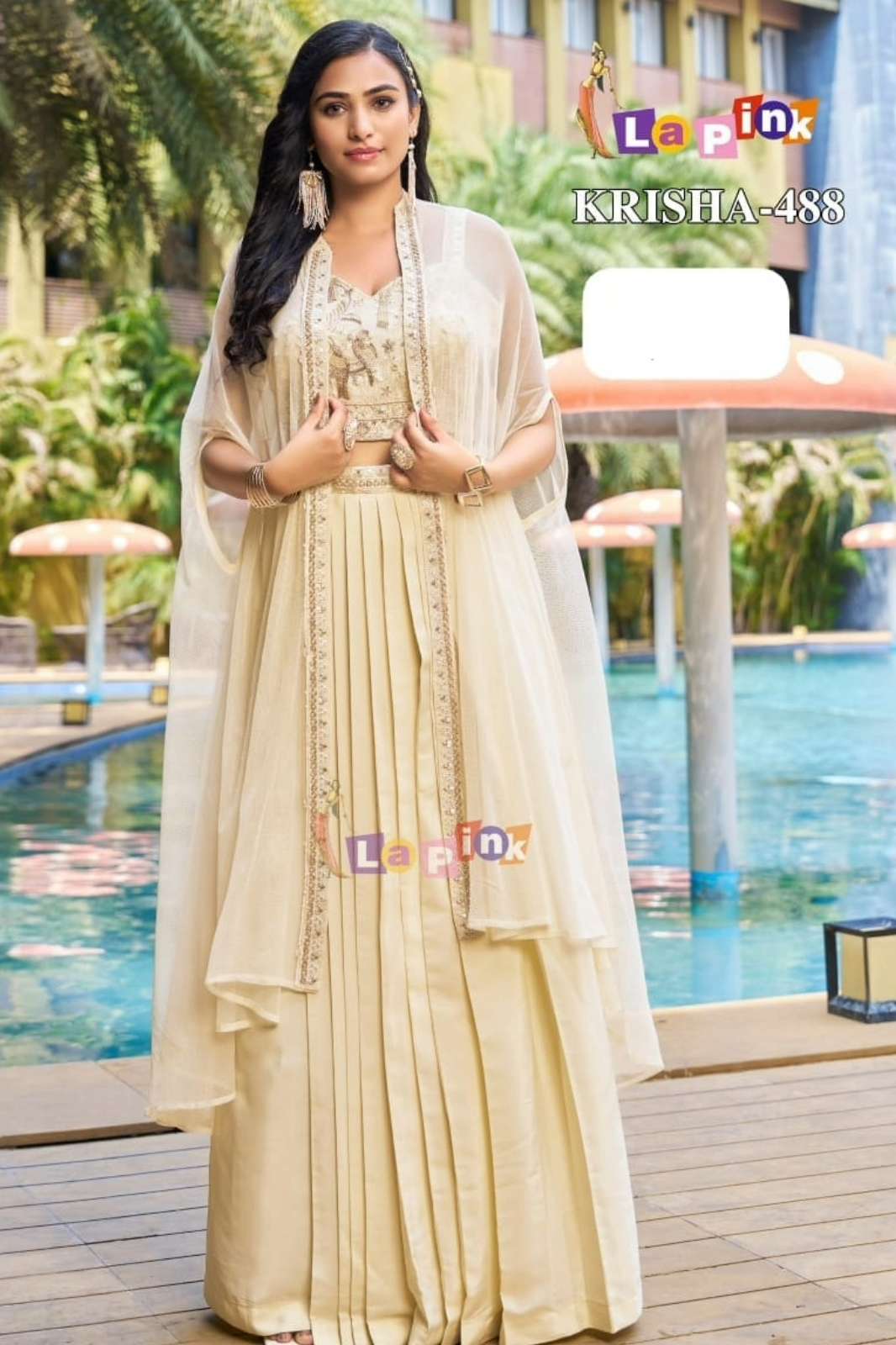 Lapink Krisha 488 Ready to Wear Premium Shimmer Lehenga with Long Shrug 