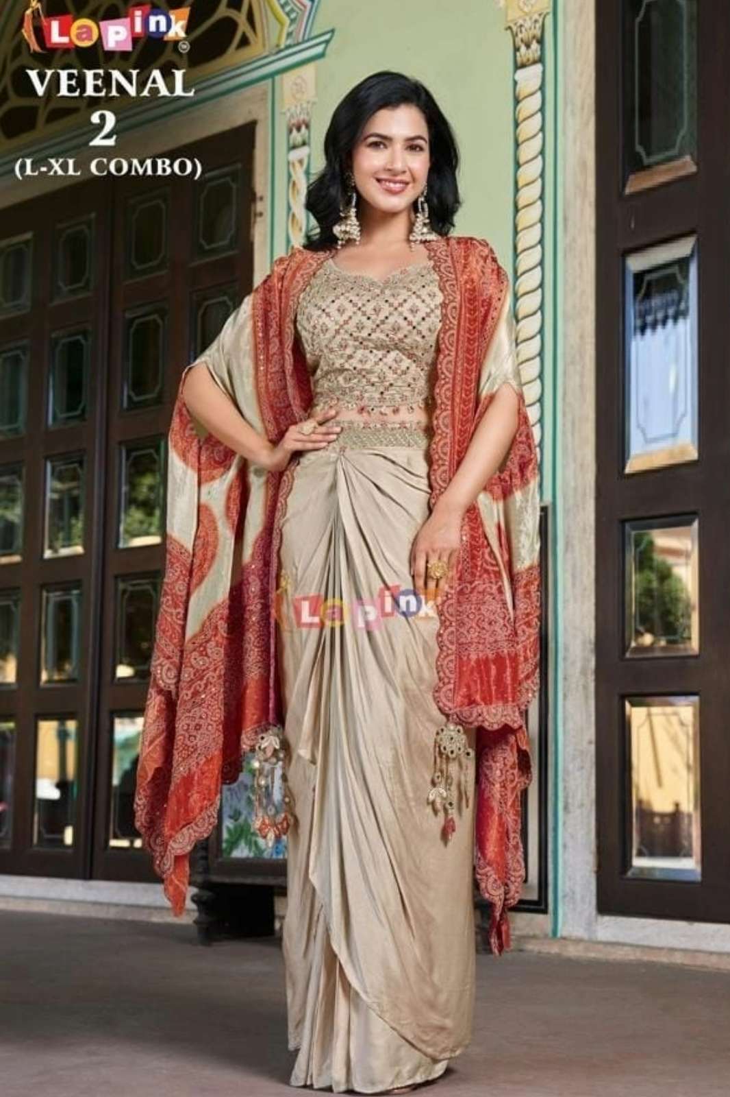 Lapink VEENAL 2 Ready to Wear Premium Silk Drape Skirt Indo Western Dress 