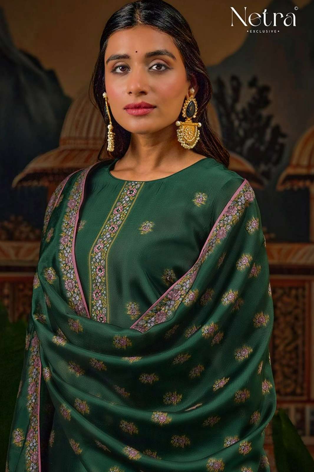 NETRA AYLA PREMIUM VISCOSE WOVEN SILK SUIT WITH HAND WORK  