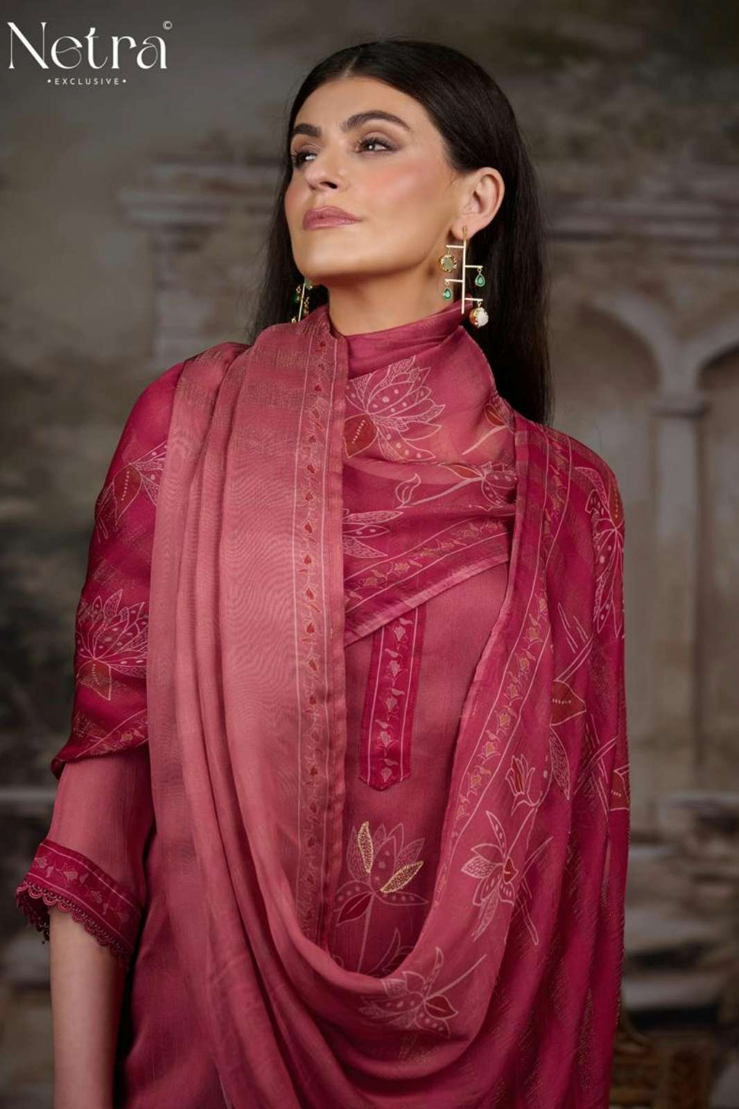 NETRA ISRAT PURE BURBERRY SILK DIGITAL PRINTED SUIT WITH HAND WORK 