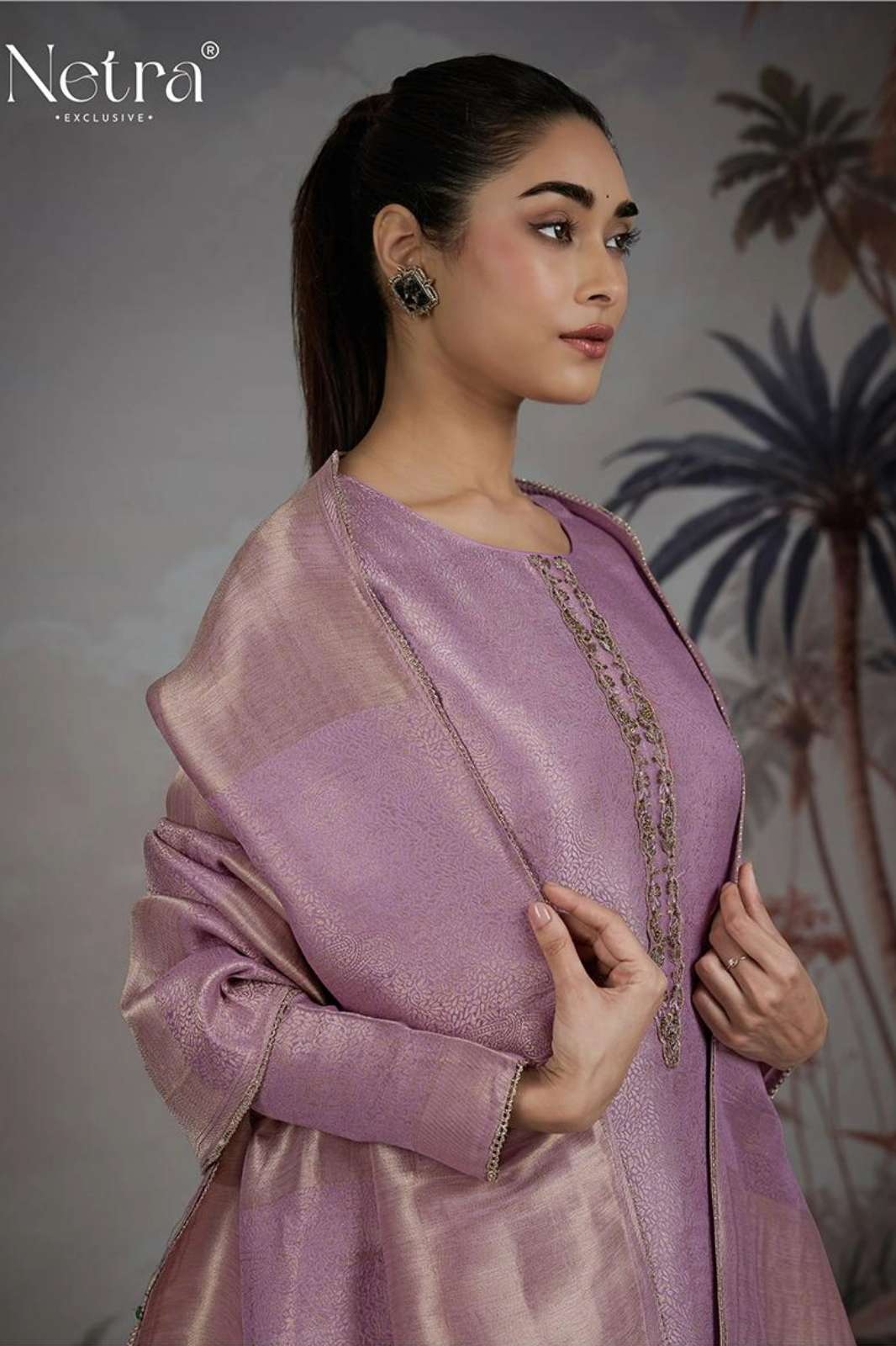 NETRA JESSIKA PREMIUM BEMBERG SILK SUIT WITH EMBROIDERY HAND WORK