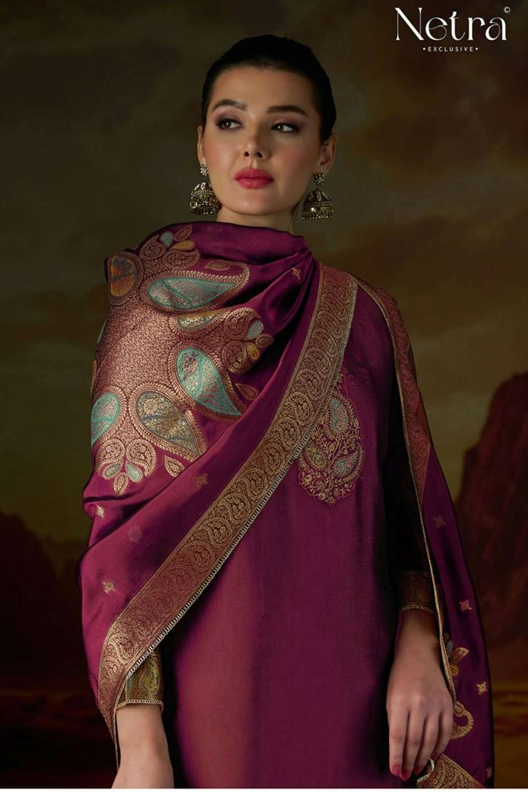 NETRA KANAK PREMIUM VISCOSE WOVEN SILK SUIT WITH EMBROIDERY