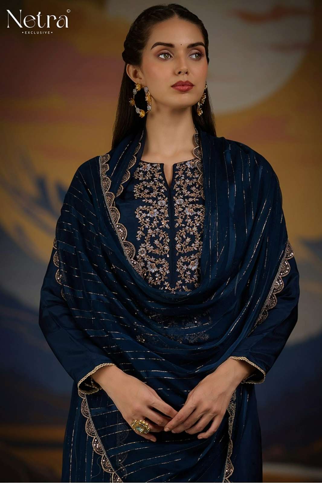 NETRA KETKI PURE BEMBERG SILK HABUTAI SUIT WITH EMBROIDERY