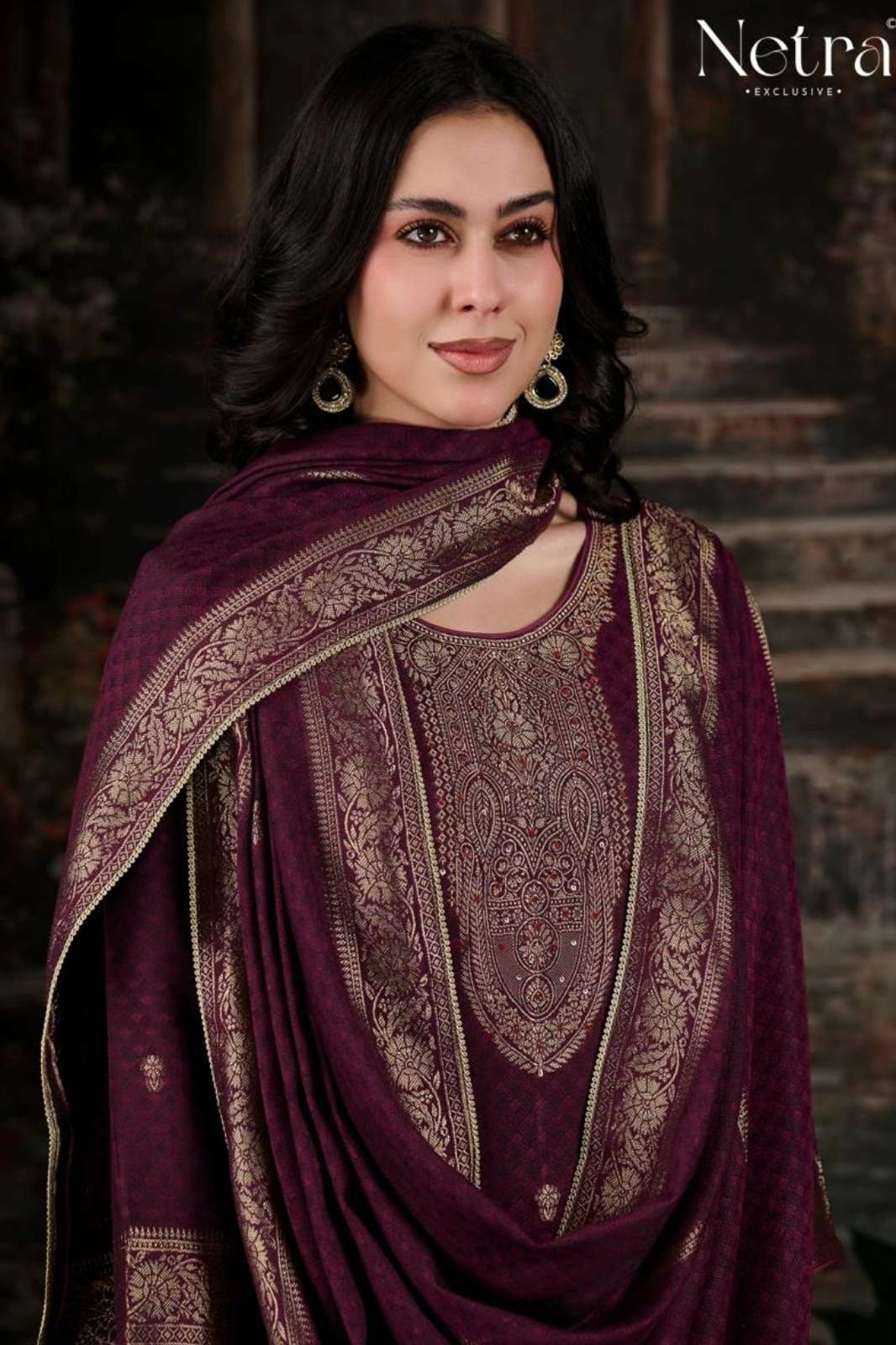 NETRA KHWAIS PREMIUM PURE SILK PASHMINA SUIT WITH HAND WORK