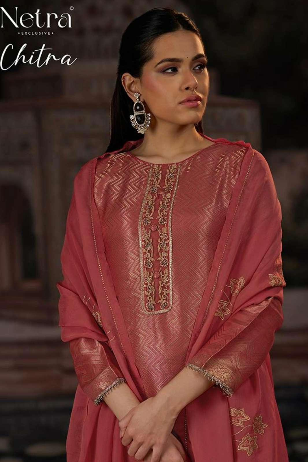 NETRA RANISA PREMIUM BEMBERG SILK SUIT WITH EMBROIDERY HAND WORK