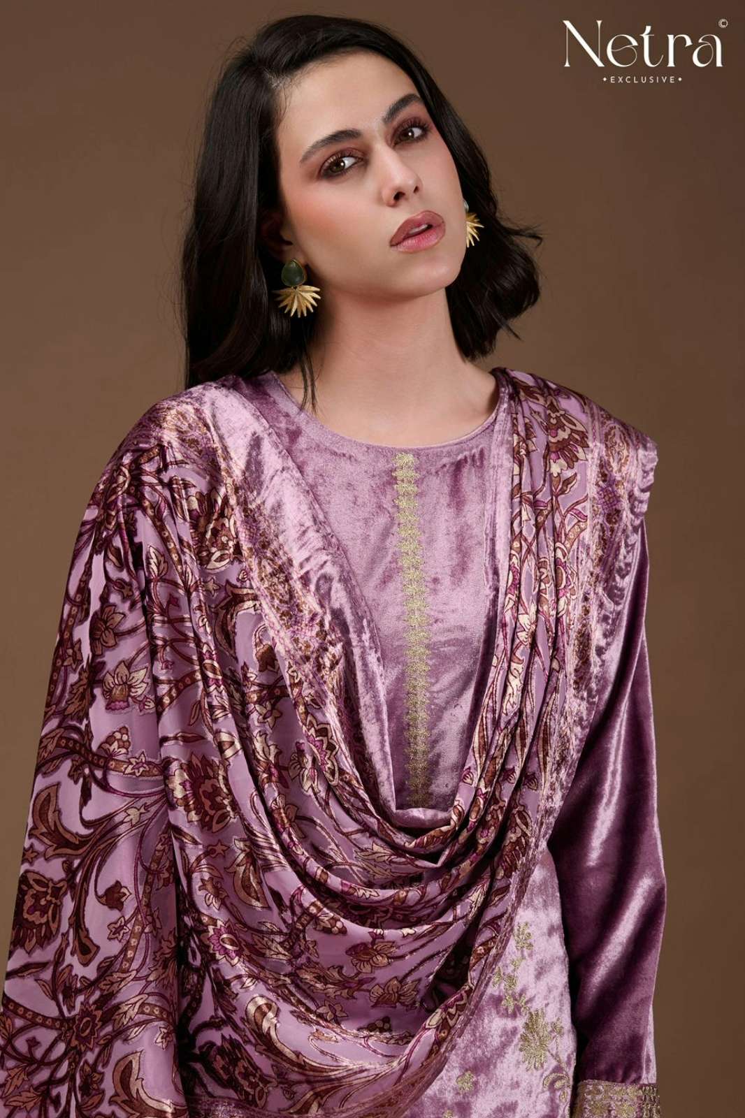 NETRA SHIRAZ PURE VELVET SUIT WITH ELEGANT EMBROIDERY WORK