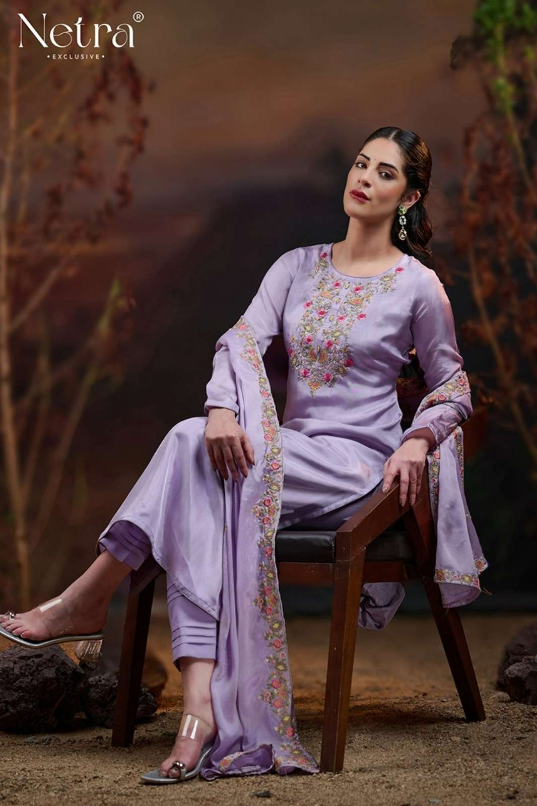 NETRA TRIPTI PURE BEMBERG SILK HABUTAI SUIT WITH EMBROIDERY 