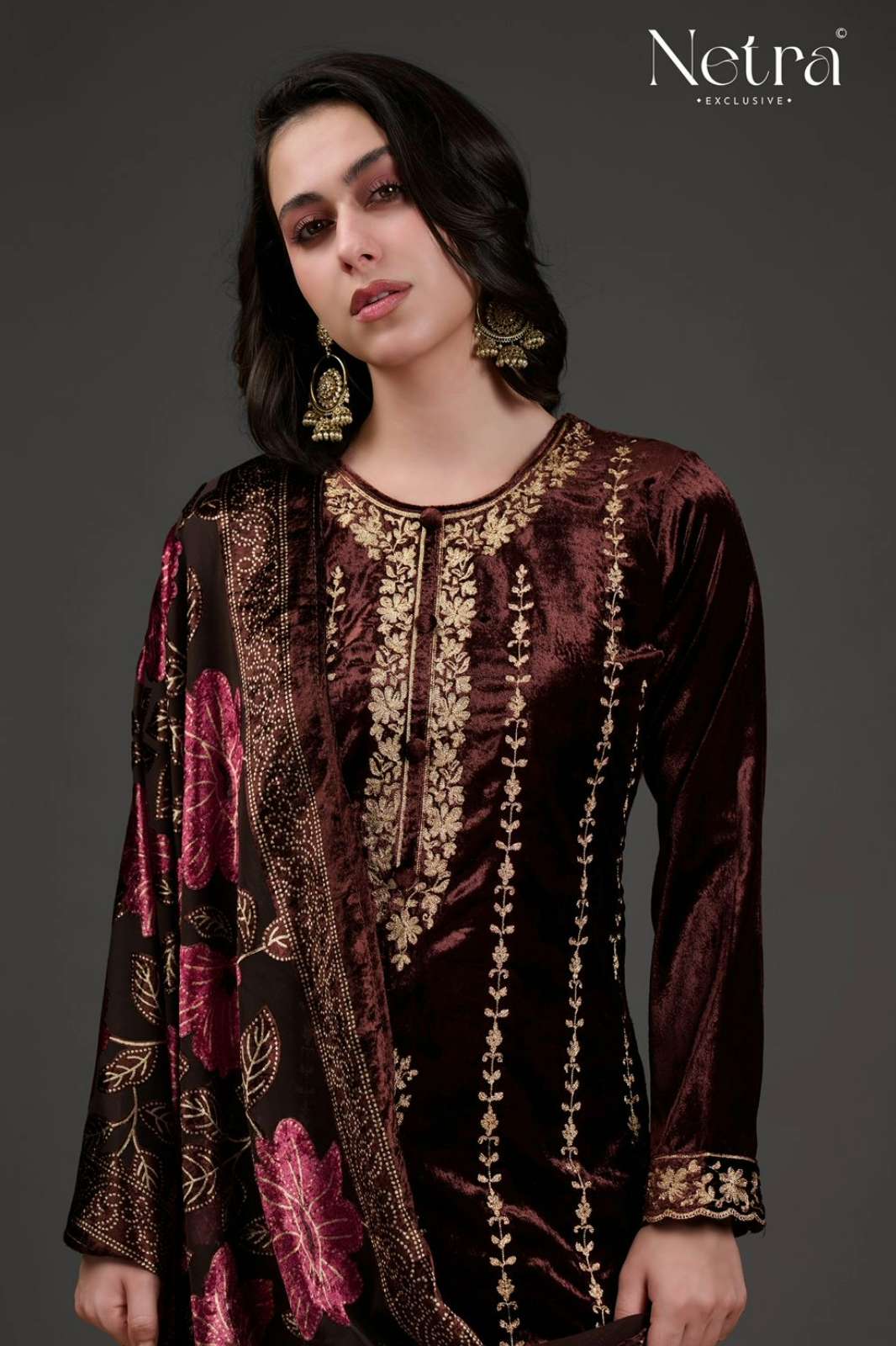 NETRA VERONIKA PURE VELVET SUIT WITH ELEGANT EMBROIDERY WORK  