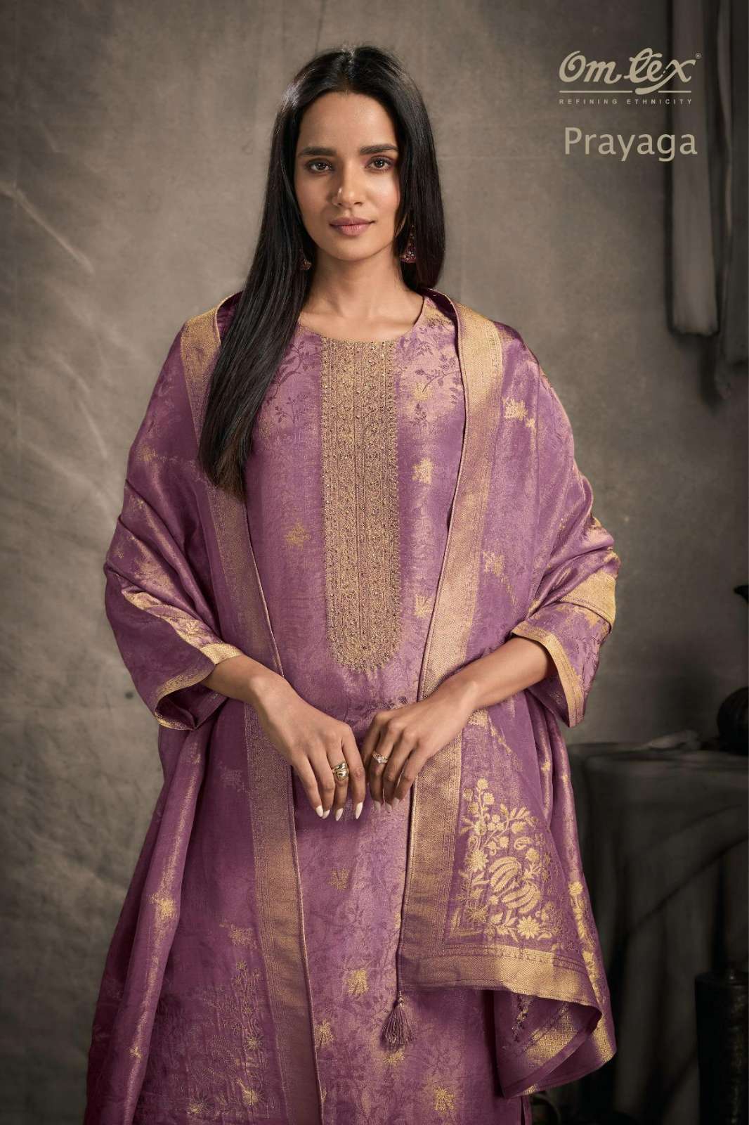 OMTEX PRAYAGA AKINA SILK JACQUARD SUIT WITH EMBROIDERY & HANDWORK
