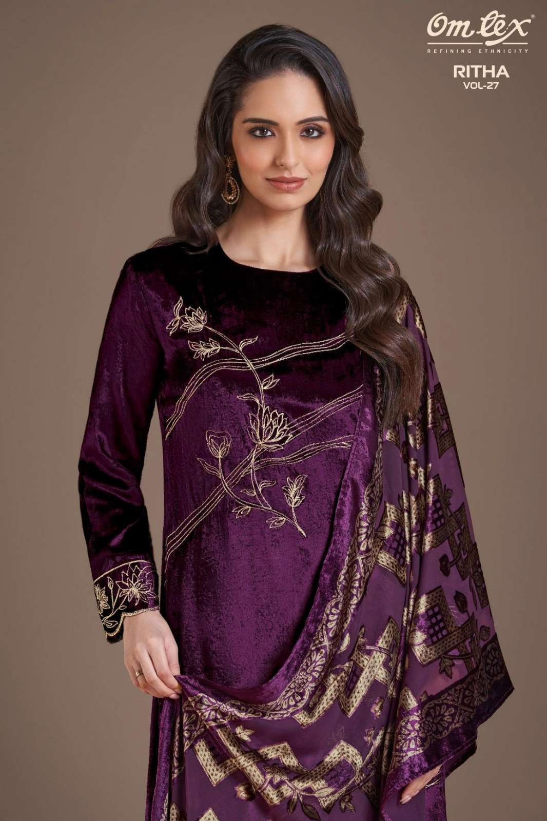 OMTEX RITHA VOL 27 PURE VISCOSE VELVET SUIT WITH EMBROIDERY