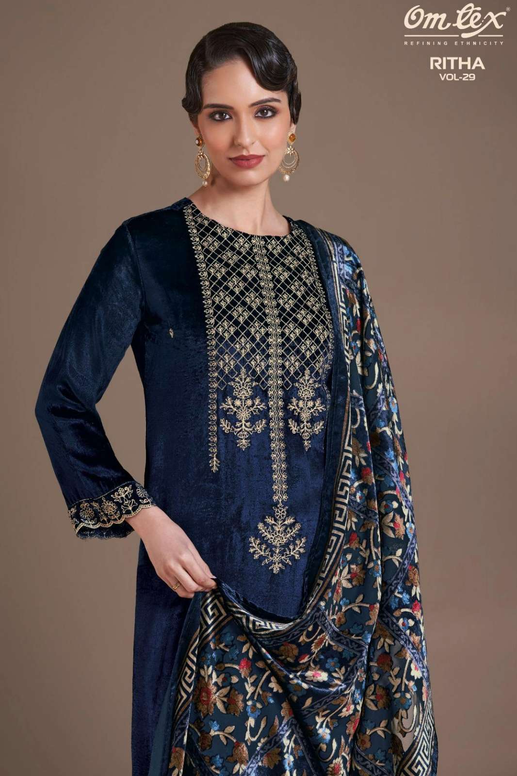 OMTEX RITHA VOL 29 PURE VISCOSE VELVET SUIT WITH EMBROIDERY