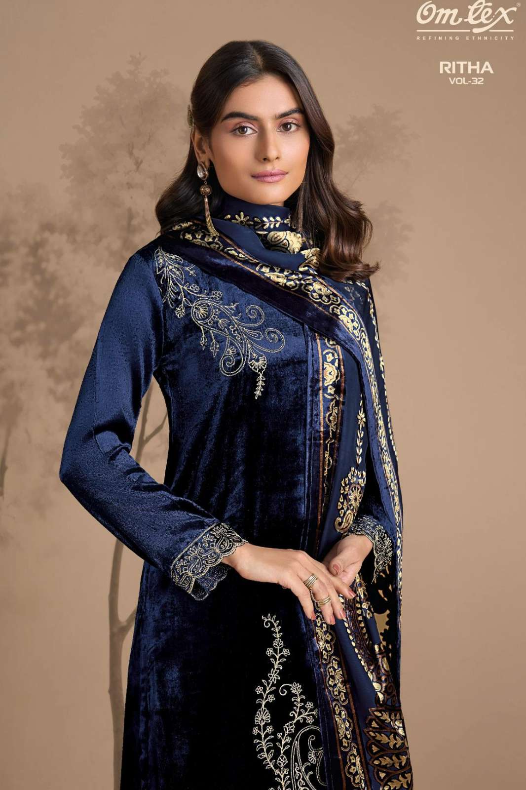 OMTEX RITHA VOL 32 BEAUTIFUL PURE VISCOSE VELVET SUIT WITH EMBROIDERY