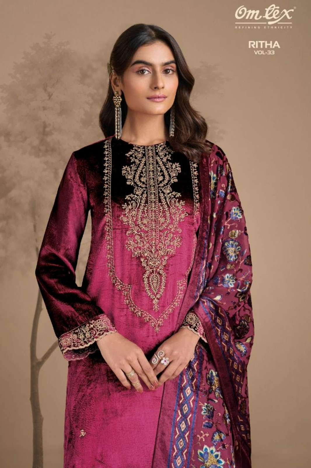 OMTEX RITHA VOL 33 PURE VISCOSE VELVET SUIT WITH EMBROIDERY