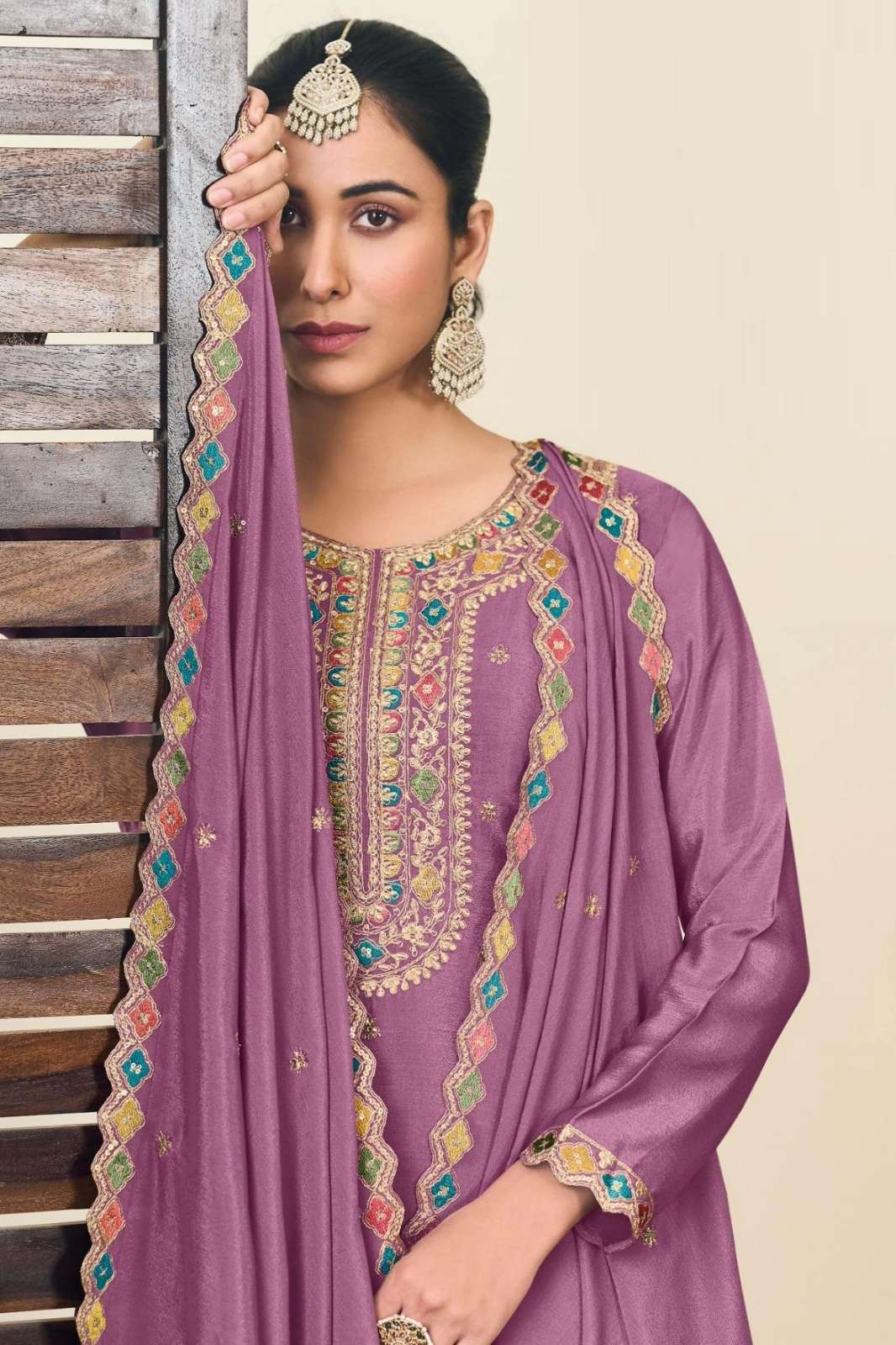 RADHA TRENDZ GHOOMAR VOL 2 PREMIUM CHINON SUIT WITH EMBROIDARY WORK 
