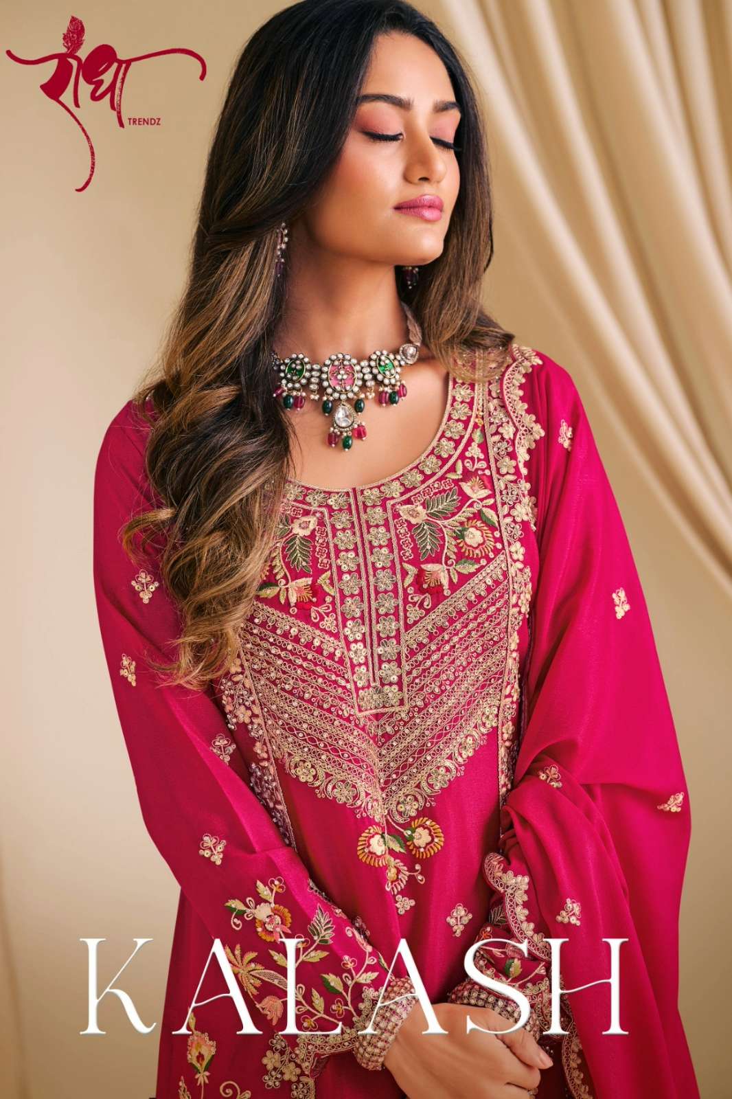 RADHA TRENDZ KALASH READY TO WEAR PREMIUM CHINON EMBROIDARY WORK SUIT 