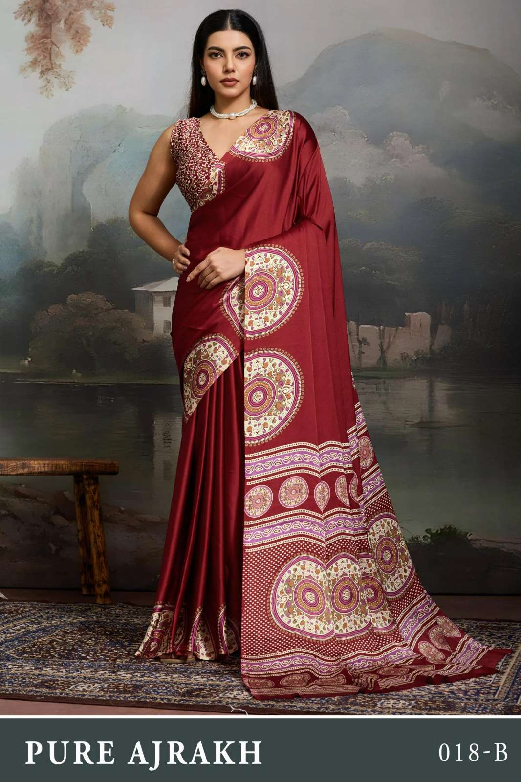 Rajtex Pure Ajrakh 018 018 A TO 018 F Modal Satin Ajrakh Printed Saree