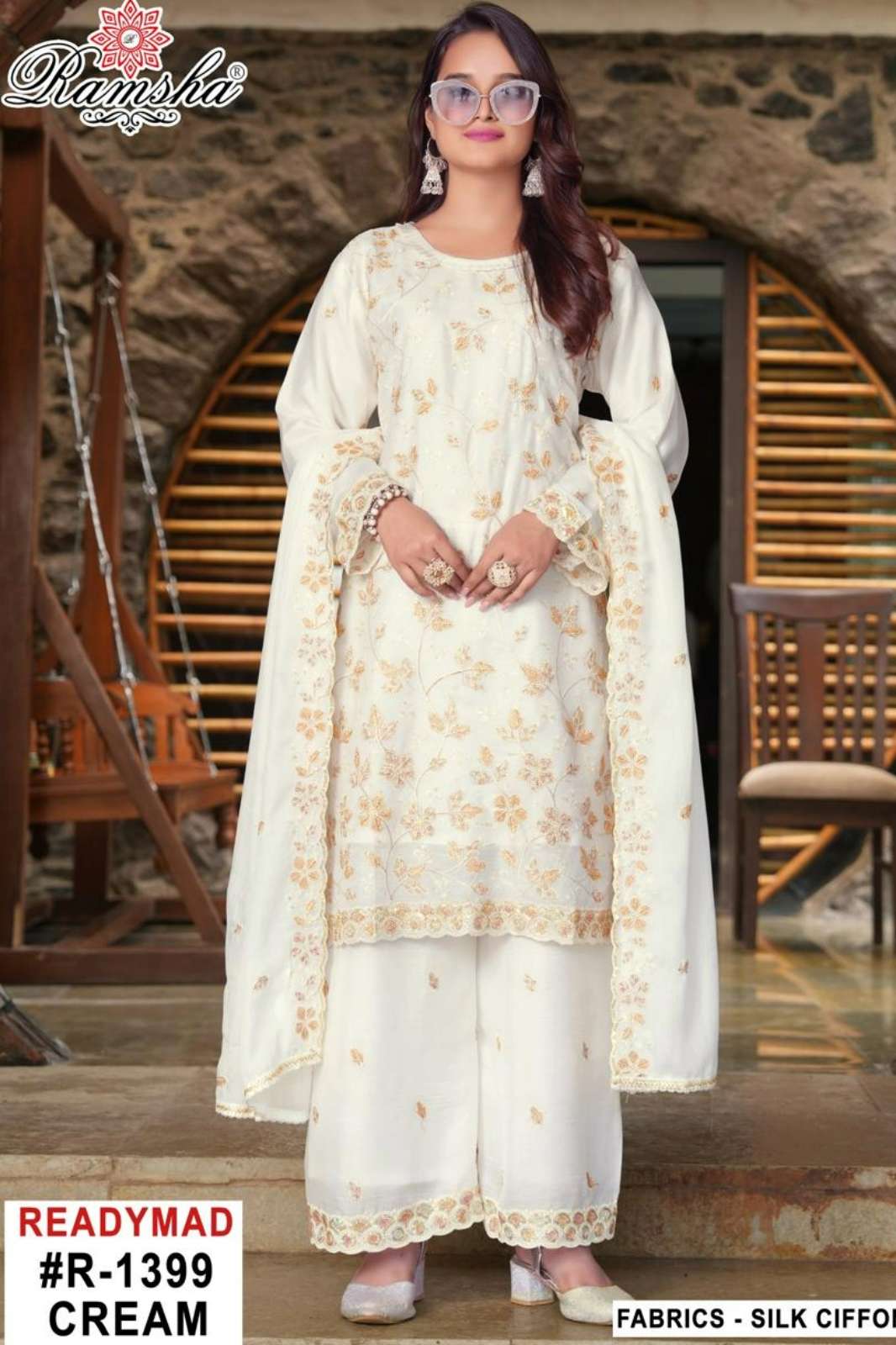 RAMSHA R 1399 Ready to wear Chiffon Silk Embroidered Pakistani Suit