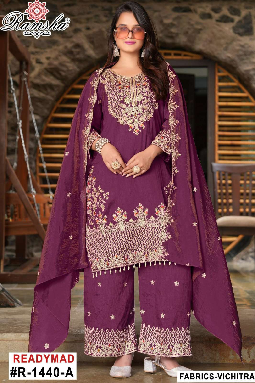 RAMSHA R 1440 Ready To Wear Embroidery Pakistani Vichitra Fabric Suit