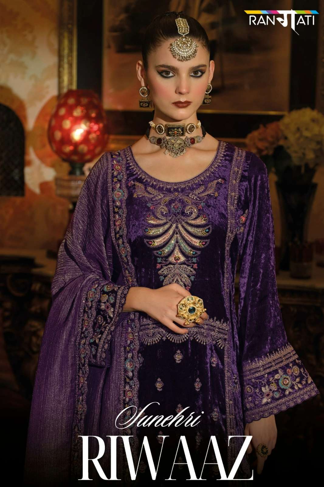RANGATI PRINTS SUNEHRI RIWAAZ BEAUTIFUL EMBROIDERED SILK VELVET SUIT