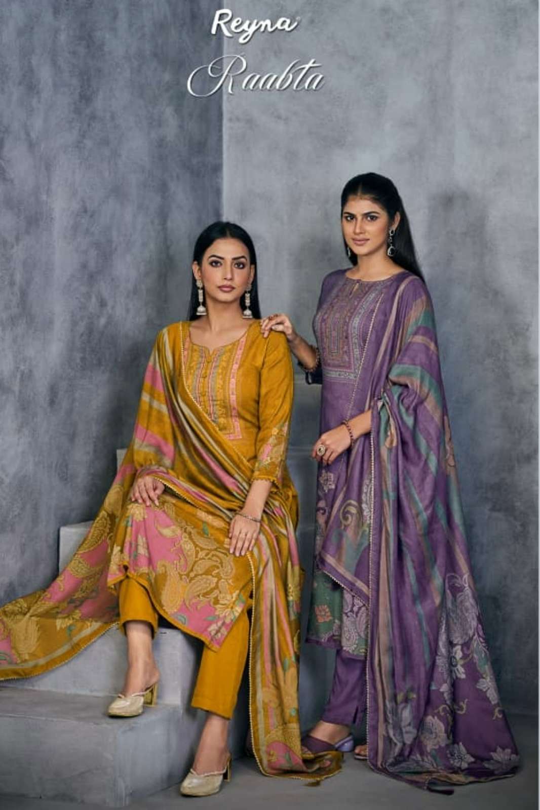 REYNA RAABTA PREMIUM PURE PASHMINA DIGITAL PRINTED SUIT WITH HANDWORK