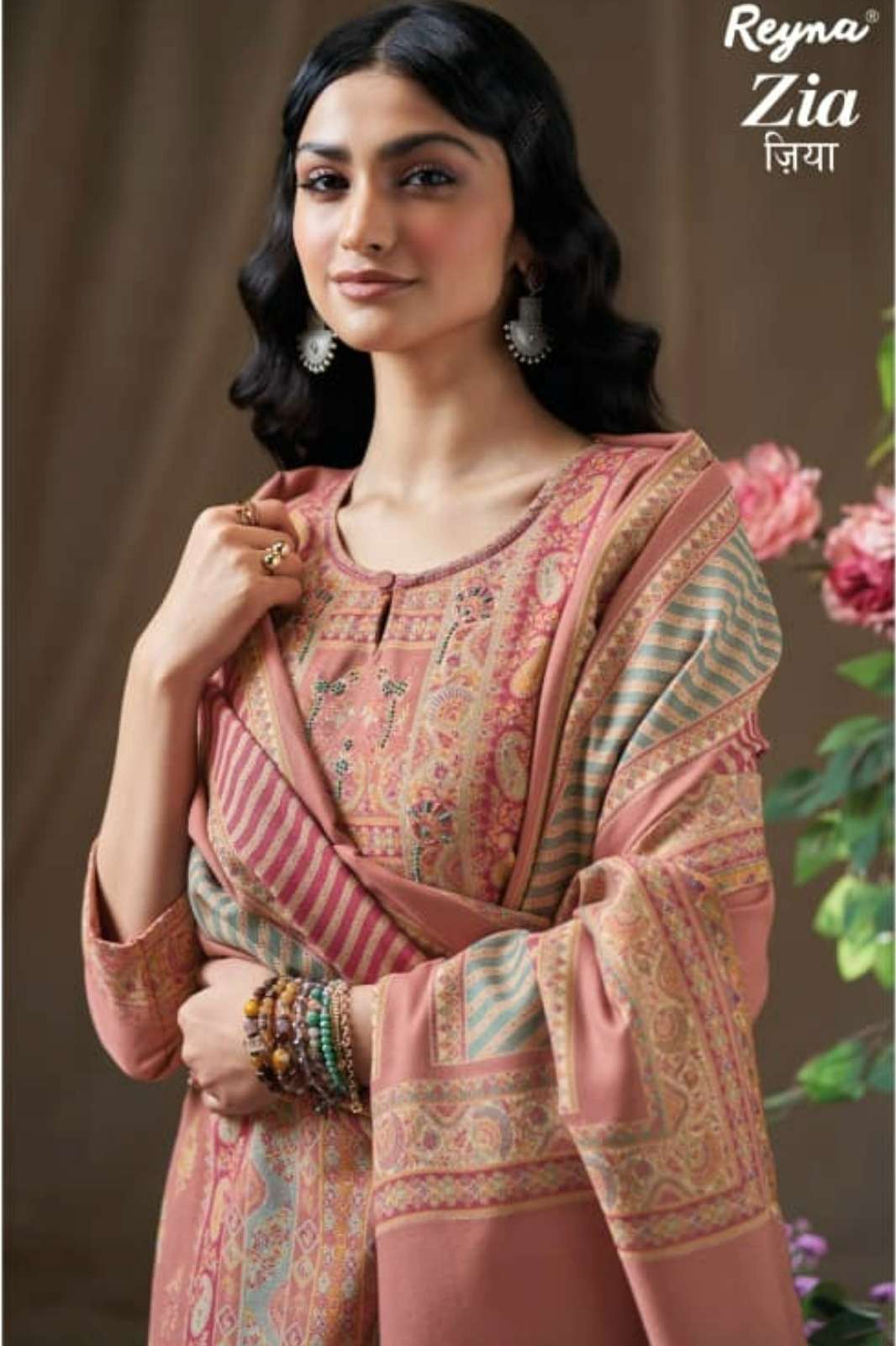 REYNA ZIA PREMIUM PURE PASHMINA MEENA JAQUARD SUIT WITH HANDWORK