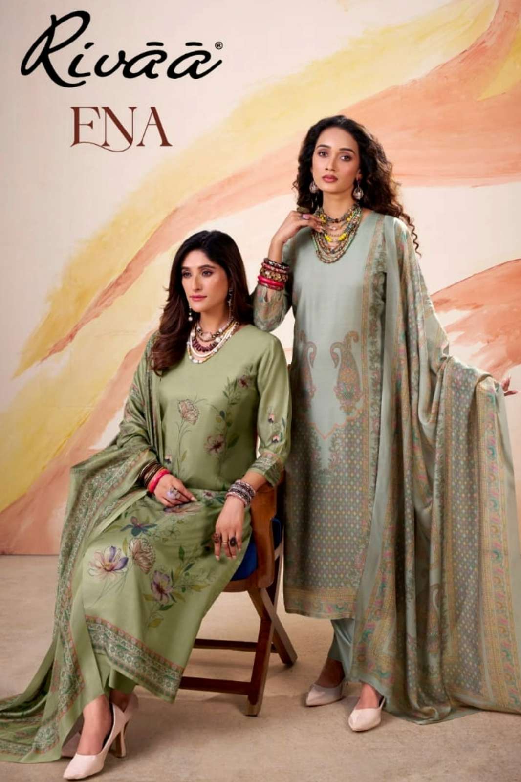 RIVAA ΕΝΑ Pure Bemberg Pashmina Digital Printed Suit 