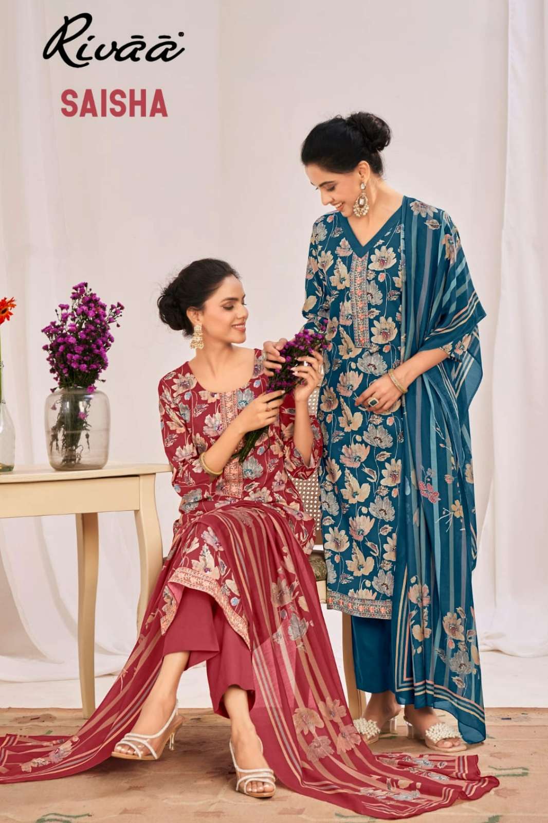 Rivaa Saisha Beautiful Embroidery Work Pure Corduroy Digital Printed Suit 