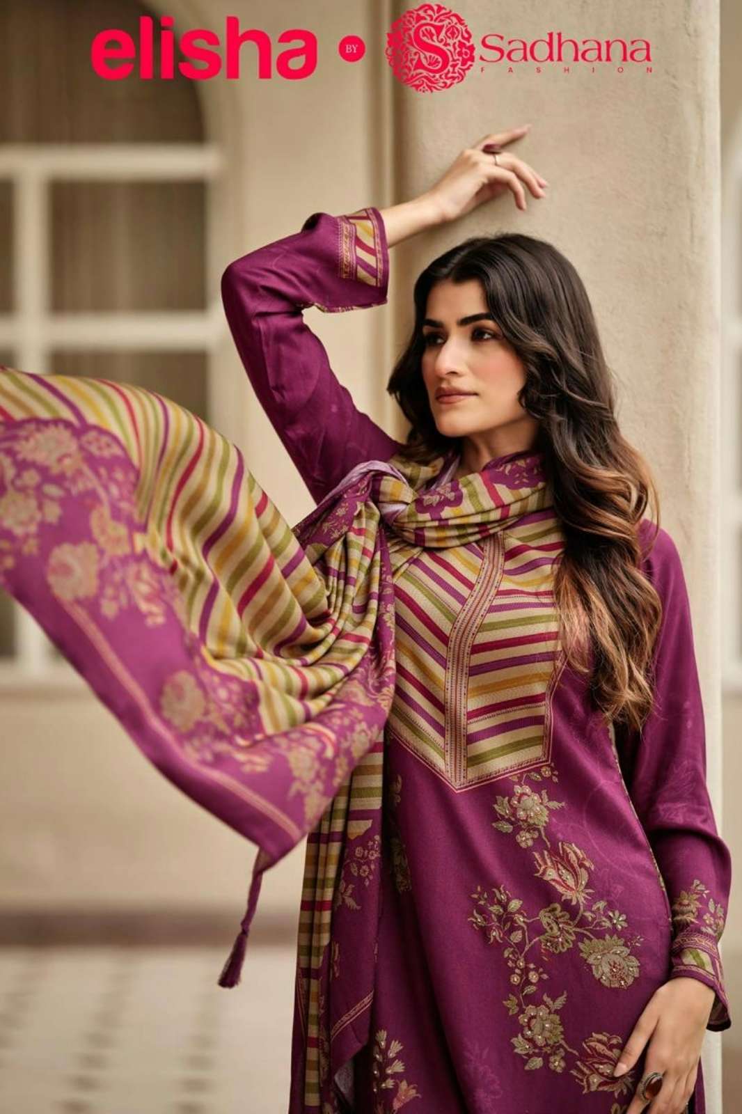 Sadhana Fashion Elisha Pure Viscos Pashmina Digital Printed Suit with Khatli Work