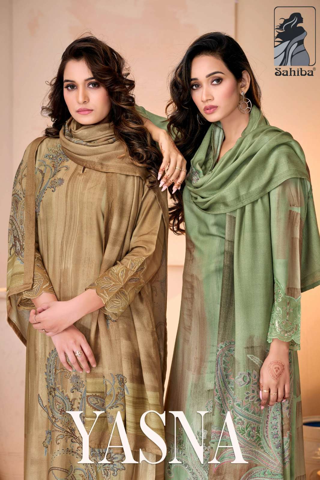 SAHIBA YASNA PURE PASHMINA TWIL DIGITAL PRINTED SUIT WITH HAND WORK 