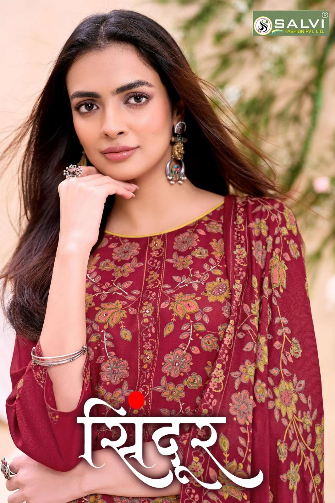 SALVI FASHION SINDOOR PURE VISCOSE PASHMINA HAND WORK SUIT