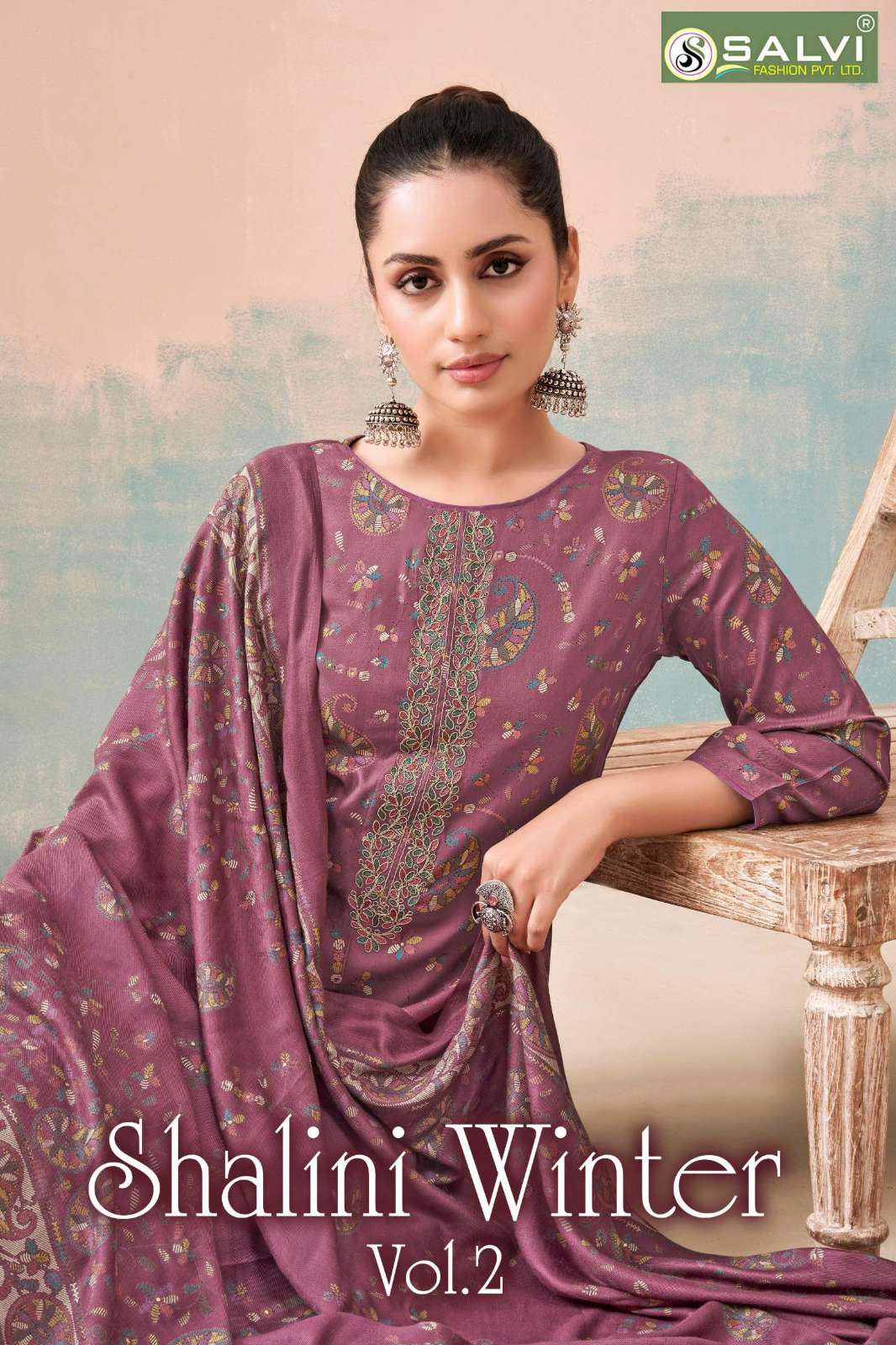 SALVI VOL NO 2 URE VISCOSE PASHMINA SUIT WITH EMBROIDERY WORK 