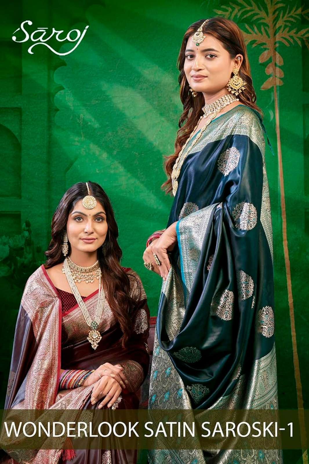 Saroj Wonderlook Sattin Swarovski 1 Pure Satin Silk Designer Saree