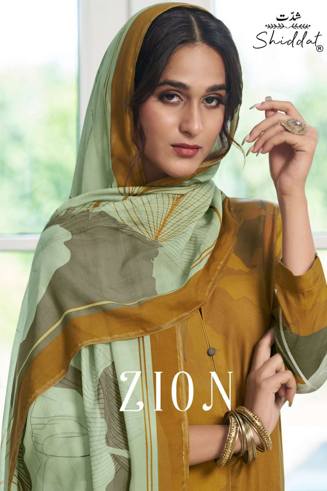 SHIDDAT ZION DIGITAL PRINTED PURE PASHMINA  SUIT WITH KNOT WORK